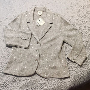 ECI New York Light Grey Sequined Sweater Blazer